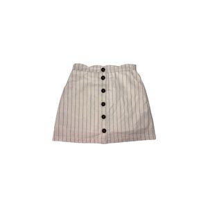 Altar'd State White Linen Blend Pinstripe Scalloped Button Up Mini Skirt - Small